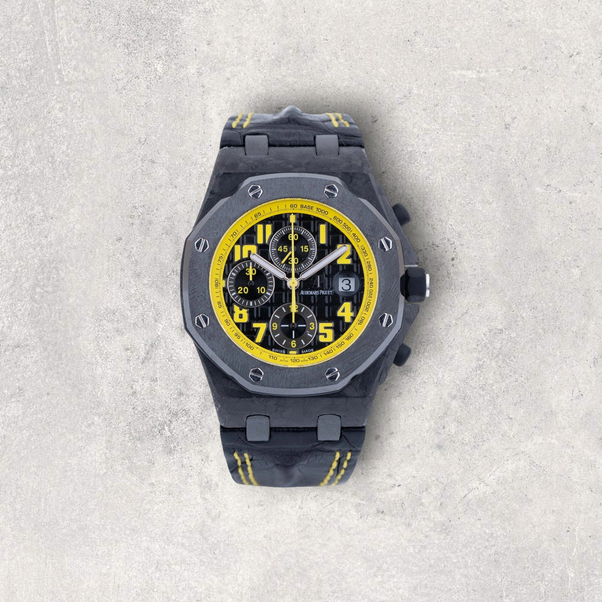 Audemars Piguet Royal Oak Offshore Bumblebee 26176FO.OO.D101CR.02 forged carbon chronograph with yellow accents
