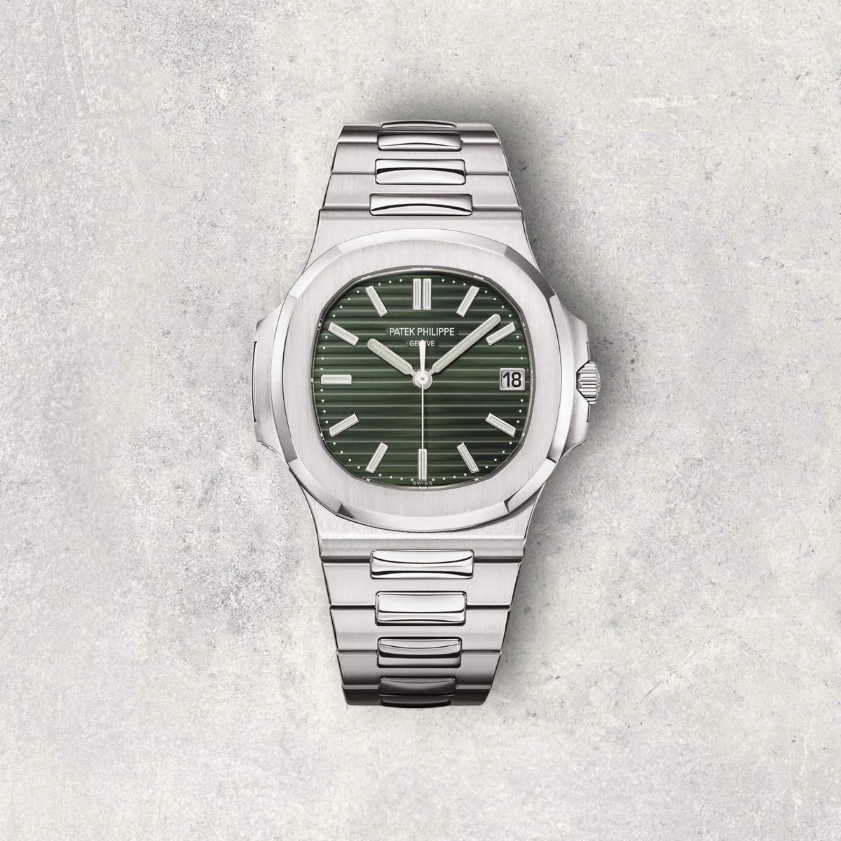 Patek Philippe Nautilus 5711/1A-014 in stainless steel with green embossed dial and integrated bracelet