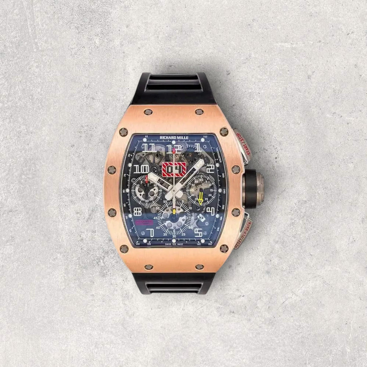 Richard Mille RM 011 Felipe Massa flyback chronograph in rose gold with skeletonised movement and tonneau case