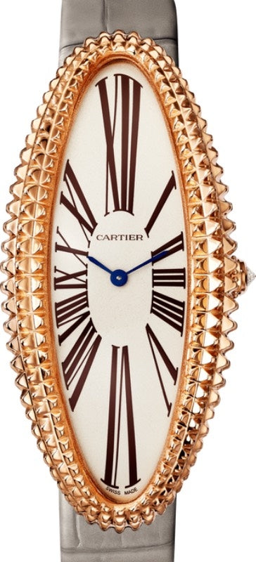 Cartier Baignoire Allong?e Ladies Watch Manual-Winding Extra-Large Rose Gold Silver Dial Alligator Leather Strap WGBA0010 - BRAND NEW