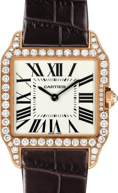 Cartier Santos-Dumont Small Quartz Rose Gold Silver Dial Diamond Leather Strap WH100351 - BRAND NEW