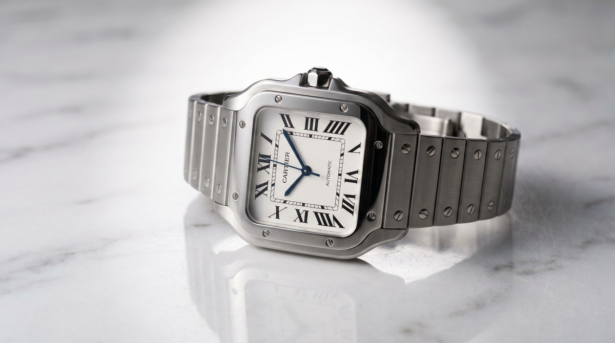Cartier Santos de Cartier Large WSSA0018 in steel with white Roman dial and integrated bracelet