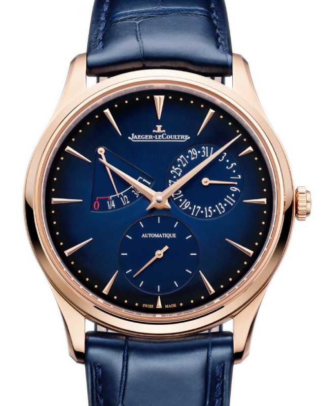 Jaeger-LeCoultre Master Ultra Thin Power Reserve Q137258J, 39 mm pink gold with blue dial and leather strap