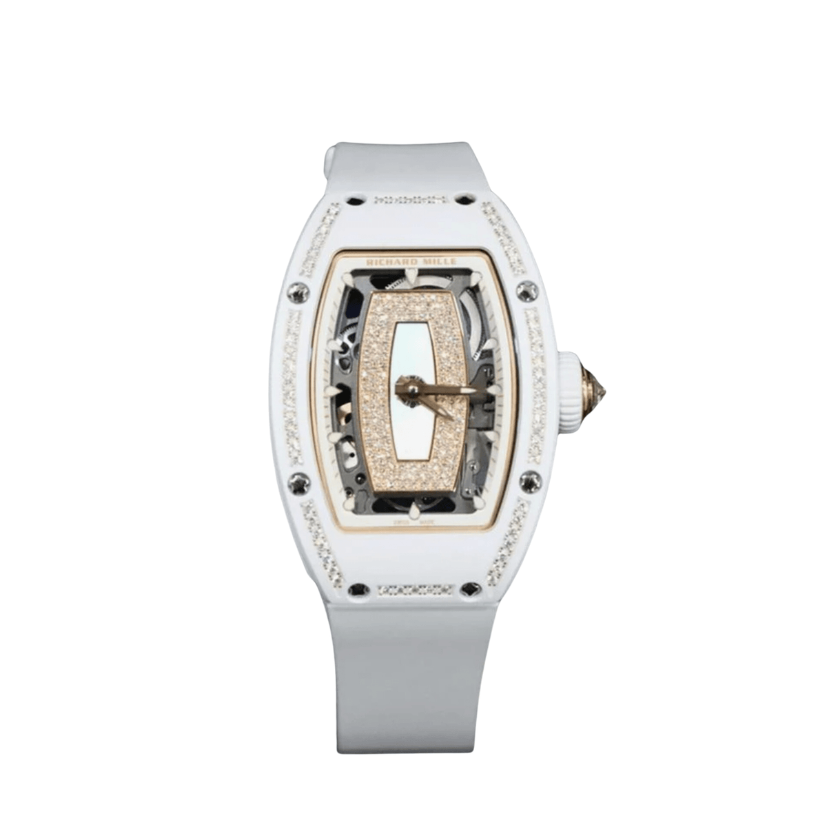 Richard Mille RM 07-01 ladies automatic watch in white ceramic with diamond-set bezel