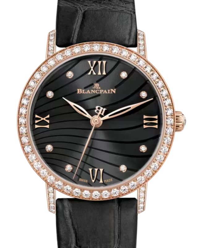 Blancpain Villeret Ultraplate 6104-2930-55A red gold watch with diamond-set bezel and black dial