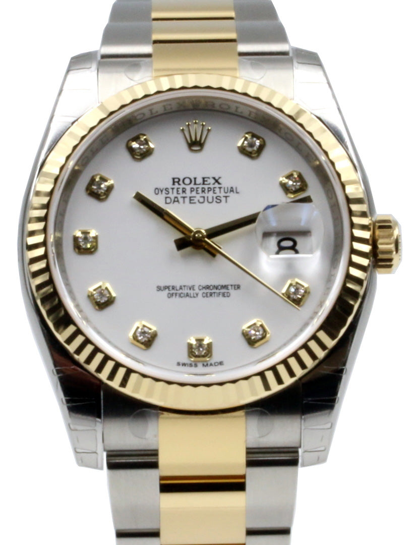 Rolex Datejust 36 116233-WHTDFO White Diamond Fluted Yellow Gold Stainless Steel Oyster - BRAND NEW
