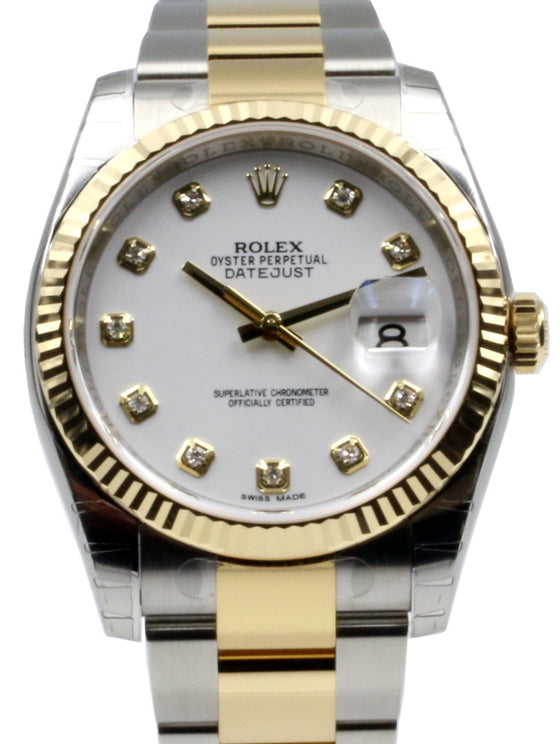 Rolex Datejust 36 116233-WHTDFO White Diamond Fluted Yellow Gold Stainless Steel Oyster - BRAND NEW