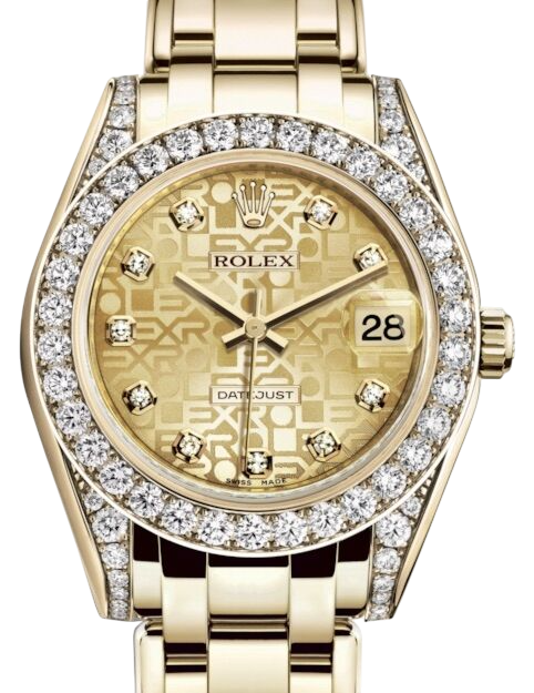 Rolex Pearlmaster 34 81298 Yellow Gold White Mother Pearl Diamond Bezel Roman Dial