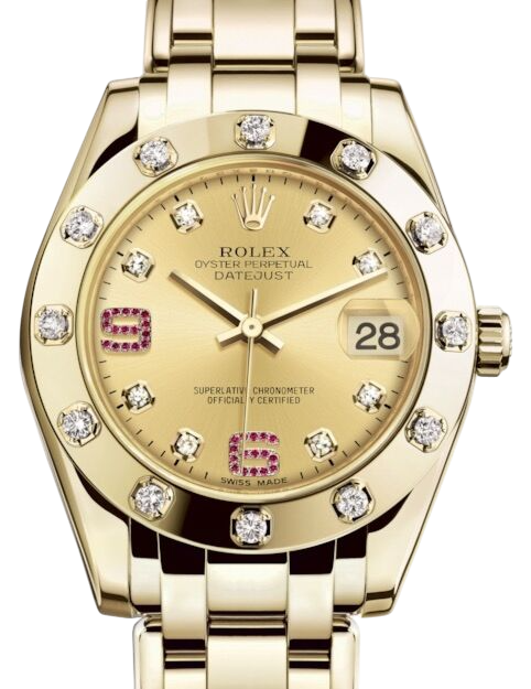 Rolex Pearlmaster 34 81318 Yellow Gold Champagne Dial Diamond Bezel Pearlmaster Bracelet