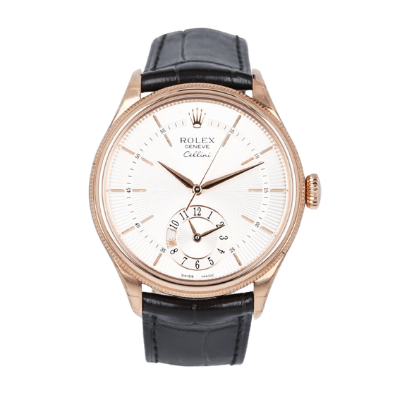 Rolex Cellini Dual Time 39 mm 50525-SLV Rose Gold Silver