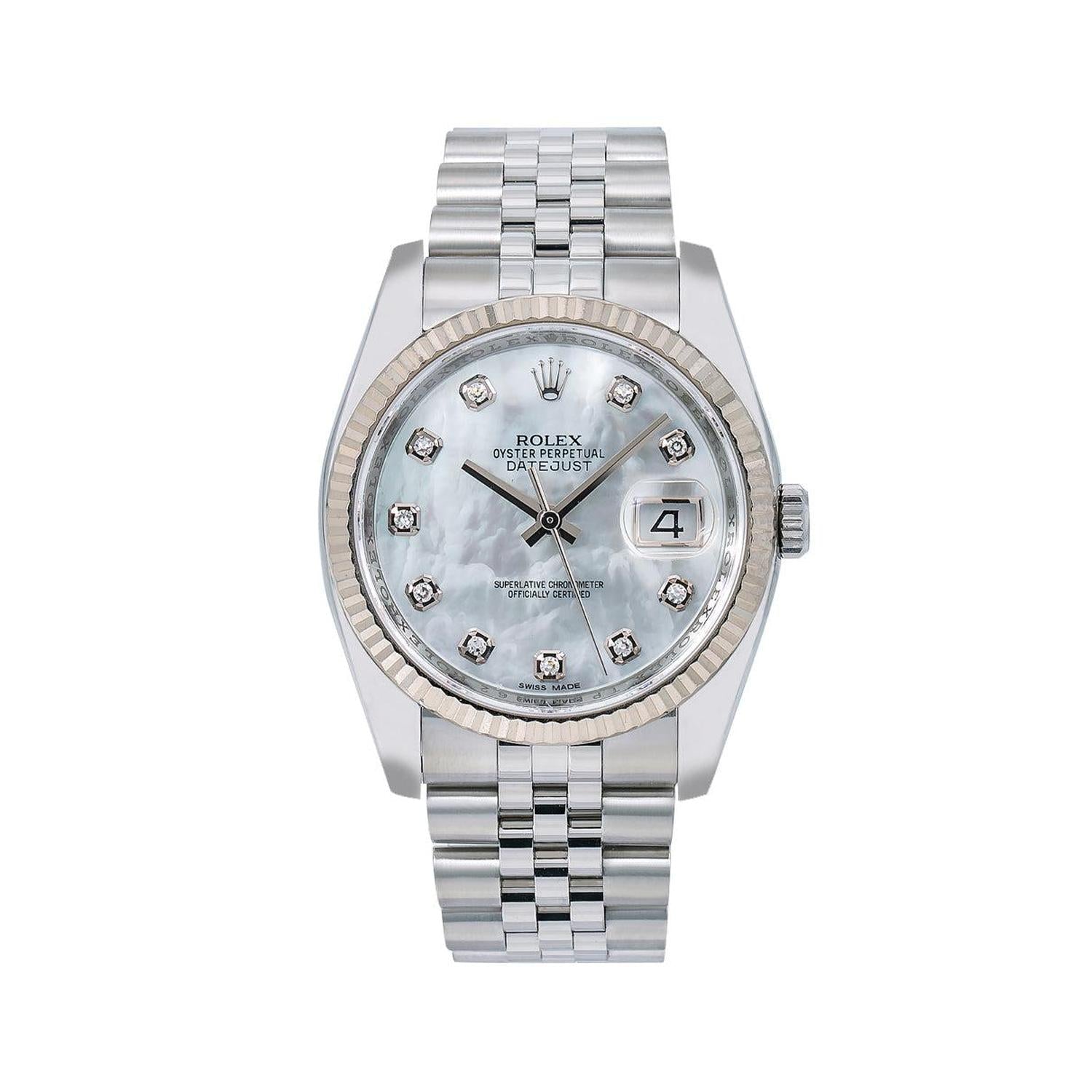 Rolex Datejust 36 mm 116234WMOPJ Steel/White Gold/Diamonds White Mother of Pearl