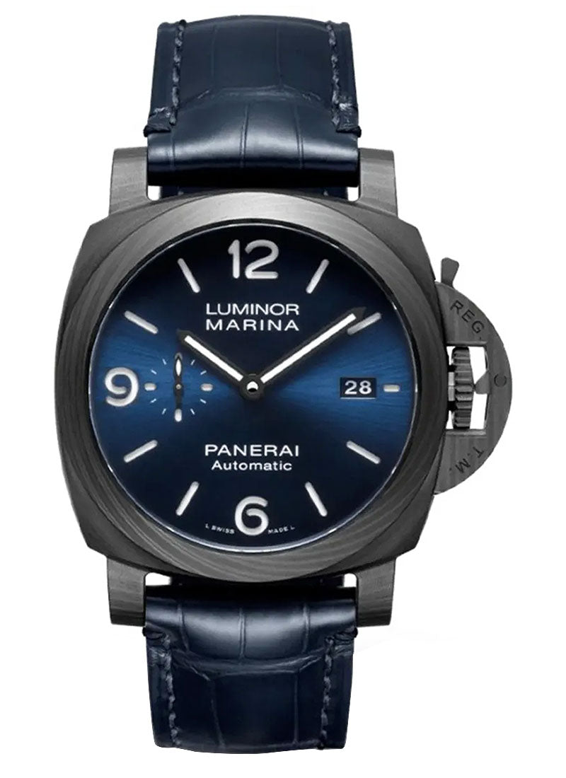 Panerai Luminor Marina Carbotech? Blu Notte Carbon Fibre 44mm Blue Dial Alligator Leather Strap PAM01664 Online Exclusive - BRAND NEW
