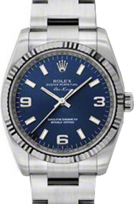 Rolex Air-King 114234-BLUAFO Blue White Arabic / Index Fluted White Gold Bezel Stainless Steel Oyster