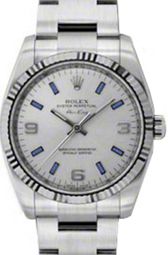 Rolex Air-King 114234-SLVBAFO Silver Blue Arabic / Index Fluted White Gold Bezel Stainless Steel Oyster