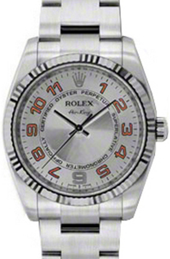 Rolex Air-King 114234-SLVOAFO Silver Orange Arabic Fluted White Gold Bezel Stainless Steel Oyster