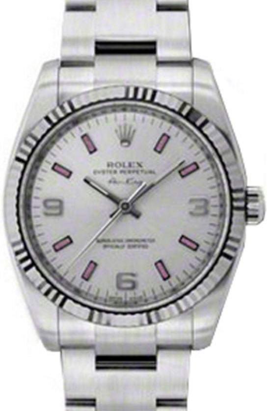 Rolex Air-King 114234-SLVPAFO Silver Pink Arabic / Index Fluted White Gold Bezel Stainless Steel Oyster