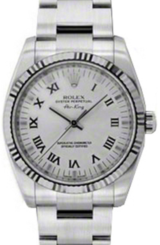 Rolex Air-King 114234-SLVRFO Silver Roman Fluted White Gold Bezel Stainless Steel Oyster