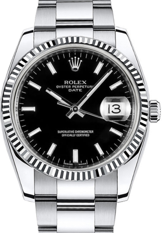 Rolex Date 34 34 mm 115234-BLKSFO Steel/White Gold Black