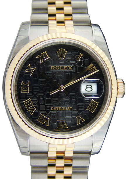 Rolex Datejust 36 116233-BKJRFJ Black Jubilee Dial Roman Fluted Yellow Gold Stainless Steel Jubilee - BRAND NEW