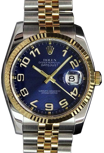 Rolex Datejust 36 116233-BLCAFJ Blue Concentric Arabic Fluted Yellow Gold Stainless Steel Jubilee - BRAND NEW
