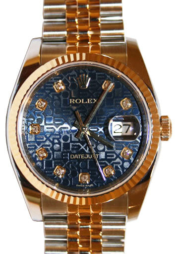 Rolex Datejust 36 116233-BLJDFJ Blue Jubilee Dial Diamond Fluted Yellow Gold Stainless Steel Jubilee - BRAND NEW