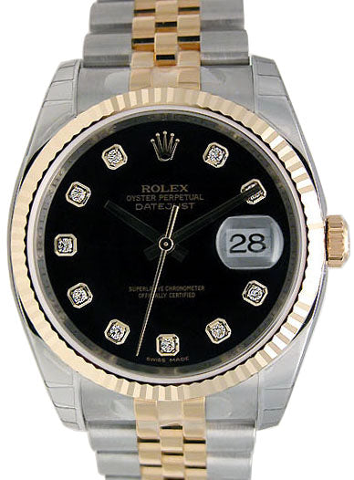 Rolex Datejust 36 116233-BLKDFJ Black Diamond Fluted Yellow Gold Stainless Steel Jubilee - BRAND NEW