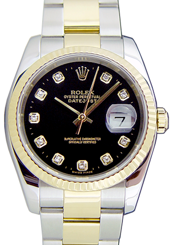Rolex Datejust 36 116233-BLKDFO Black Diamond Fluted Yellow Gold Stainless Steel Oyster - BRAND NEW