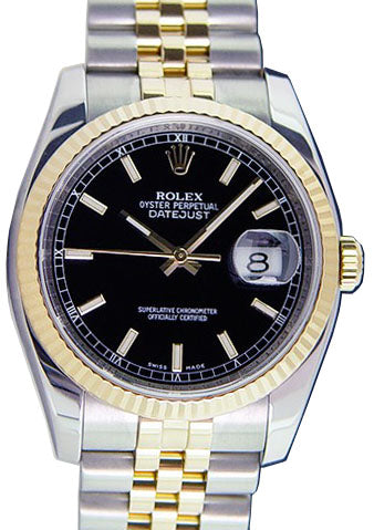 Rolex Datejust 36 116233-BLKSFJ Black Index Fluted Yellow Gold Stainless Steel Jubilee - BRAND NEW