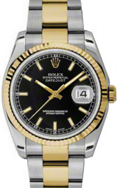 Rolex Datejust 36 116233-BLKSFO Black Index Fluted Yellow Gold Stainless Steel Oyster - BRAND NEW