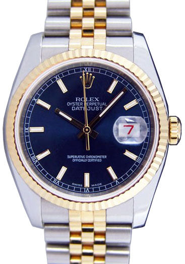 Rolex Datejust 36 116233-BLUSJ Blue Index Fluted Yellow Gold Stainless Steel Jubilee - BRAND NEW