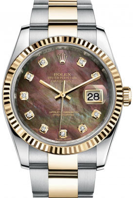 Rolex Datejust 36 116233-DMOPDFO Dark Mother of Pearl Diamond Fluted Yellow Gold Stainless Steel Oyster - BRAND NEW