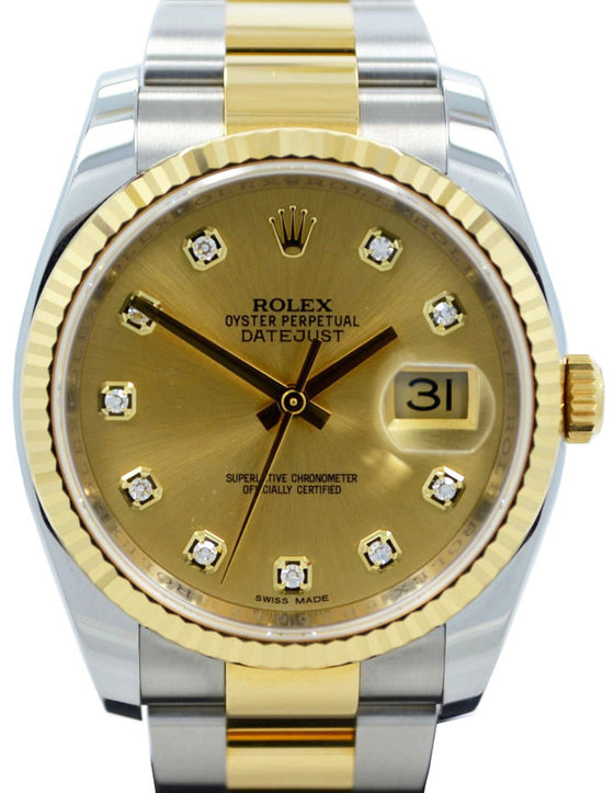 Rolex Datejust 36 116233-GLDDFO Champagne Diamond Fluted Yellow Gold Stainless Steel Oyster - BRAND NEW