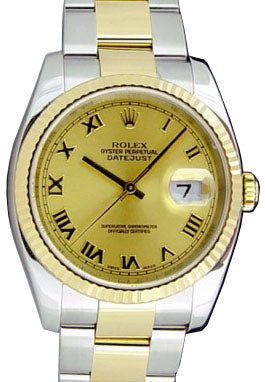 Rolex Datejust 36 116233-GLDRFO Champagne Roman Fluted Yellow Gold Stainless Steel Oyster - BRAND NEW