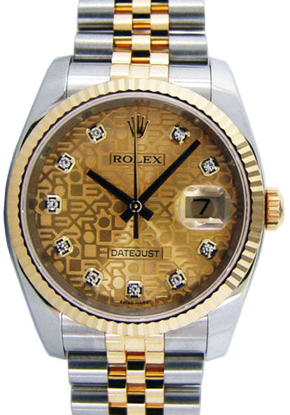 Rolex Datejust 36 116233-GLJDFJ Champagne Jubilee Dial Diamond Fluted Yellow Gold Stainless Steel Jubilee - BRAND NEW