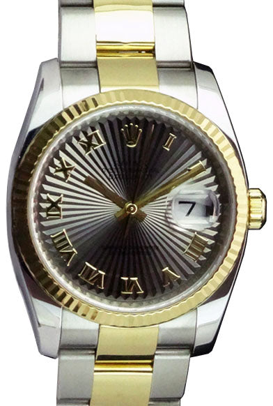 Rolex Datejust 36 116233-GRSRFO Grey Sunbeam Roman Fluted Yellow Gold Stainless Steel Oyster - BRAND NEW