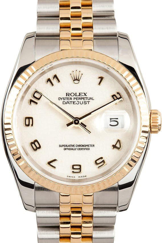 Rolex Datejust 36 116233-IVJAFJ Ivory Arabic Fluted Yellow Gold Stainless Steel Jubilee - BRAND NEW