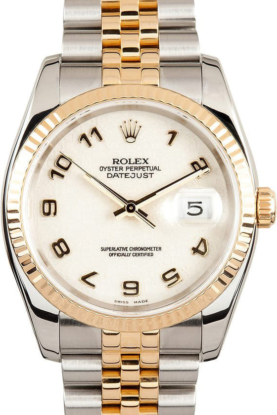 Rolex Datejust 36 116233-IVJAFJ Ivory Arabic Fluted Yellow Gold Stainless Steel Jubilee - BRAND NEW