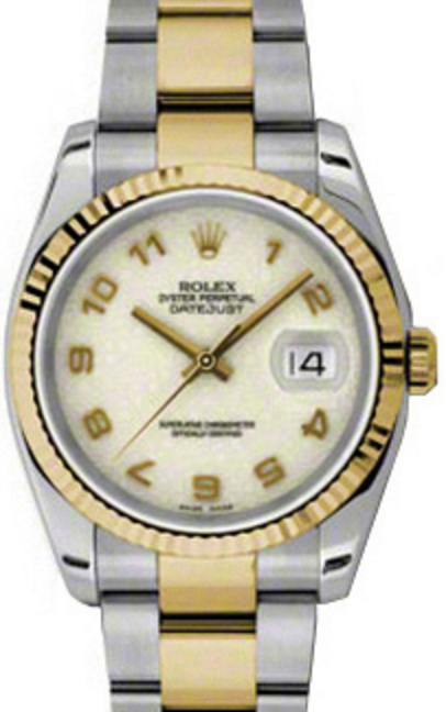 Rolex Datejust 36 116233-IVJAFO Ivory Arabic Fluted Yellow Gold Stainless Steel Oyster - BRAND NEW