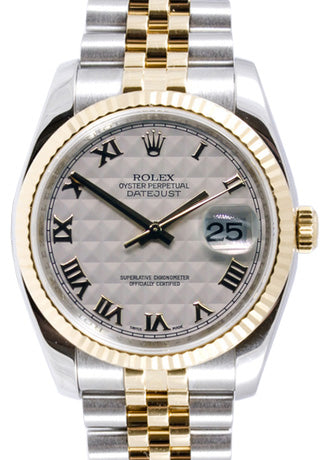 Rolex Datejust 36 116233-IVPRFJ Ivory Pyramid Roman Fluted Yellow Gold Stainless Steel Jubilee - BRAND NEW