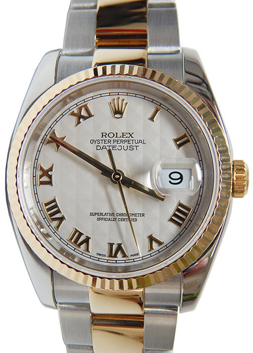Rolex Datejust 36 116233-IVPRFO Ivory Pyramid Roman Fluted Yellow Gold Stainless Steel Oyster - BRAND NEW