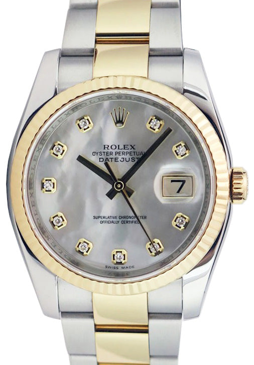 Rolex Datejust 36 116233-MOPDFO White Mother of Pearl Diamond Fluted Yellow Gold Stainless Steel Oyster - BRAND NEW