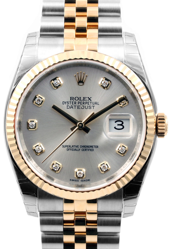 Rolex Datejust 36 116233-SLVDFJ Silver Diamond Fluted Yellow Gold Stainless Steel Jubilee - BRAND NEW