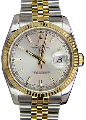 Rolex Datejust 36 116233-SLVSFJ Silver Index Fluted Yellow Gold Stainless Steel Jubilee - BRAND NEW