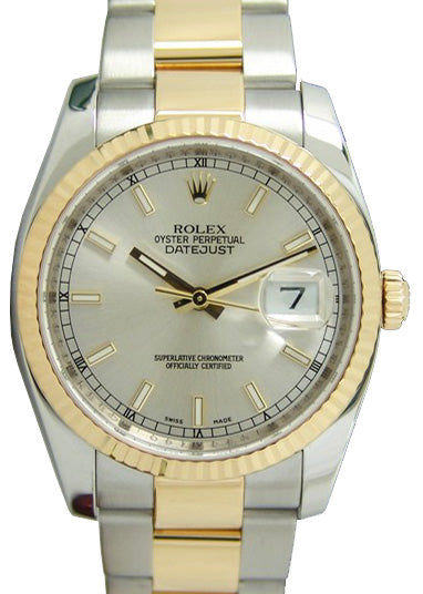 Rolex Datejust 36 116233-SLVSFO Silver Index Fluted Yellow Gold Stainless Steel Oyster - BRAND NEW