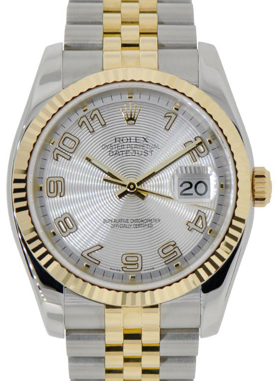 Rolex Datejust 36 116233-SVCAFJ Silver Concentric Arabic Fluted Yellow Gold Stainless Steel Jubilee - BRAND NEW