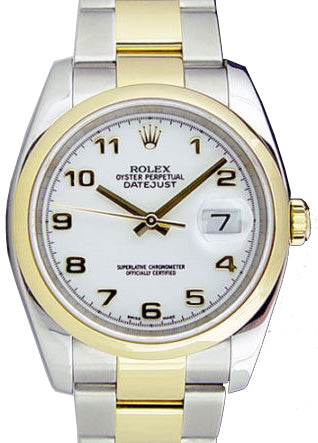 Rolex Datejust 36 116233-WHTAFO White Arabic Fluted Yellow Gold Stainless Steel Oyster - BRAND NEW