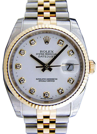 Rolex Datejust 36 116233-WHTDFJ White Diamond Fluted Yellow Gold Stainless Steel Jubilee - BRAND NEW