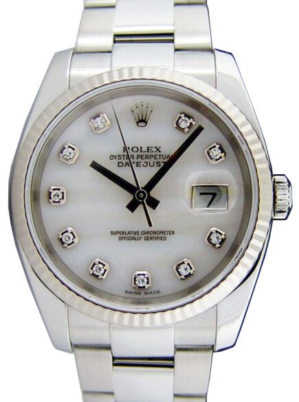 Rolex Datejust 36 36 mm 116234-MOPDFO Yellow Gold/Diamonds White Mother of Pearl