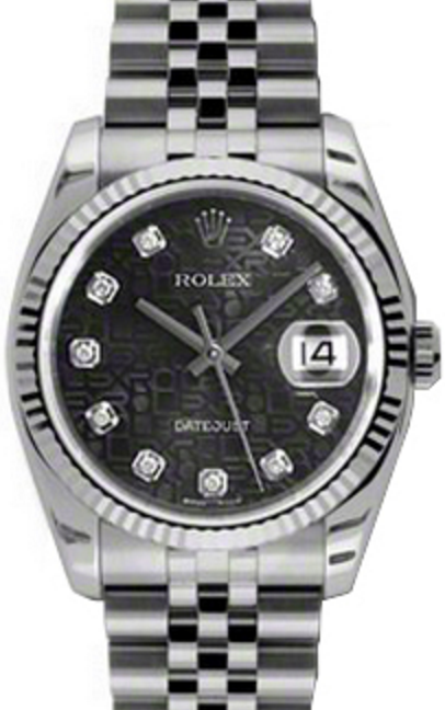 Rolex Datejust 36 116234-BKJDFJ Black Jubilee Dial Diamonds Fluted White Gold Stainless Steel Jubilee - BRAND NEW