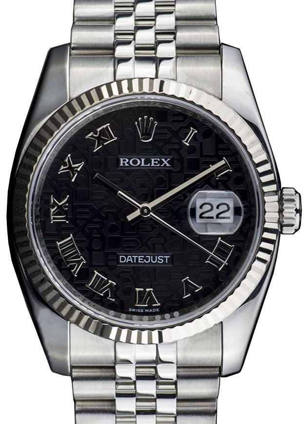 Rolex Datejust 36 116234-BKJRFJ Black Jubilee Dial Roman Fluted White Gold Stainless Steel Jubilee - BRAND NEW